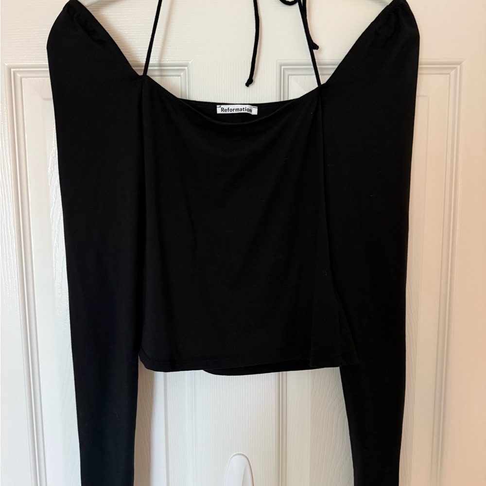 Reformation Black Off-Shoulder Tie Neck Women’s Top